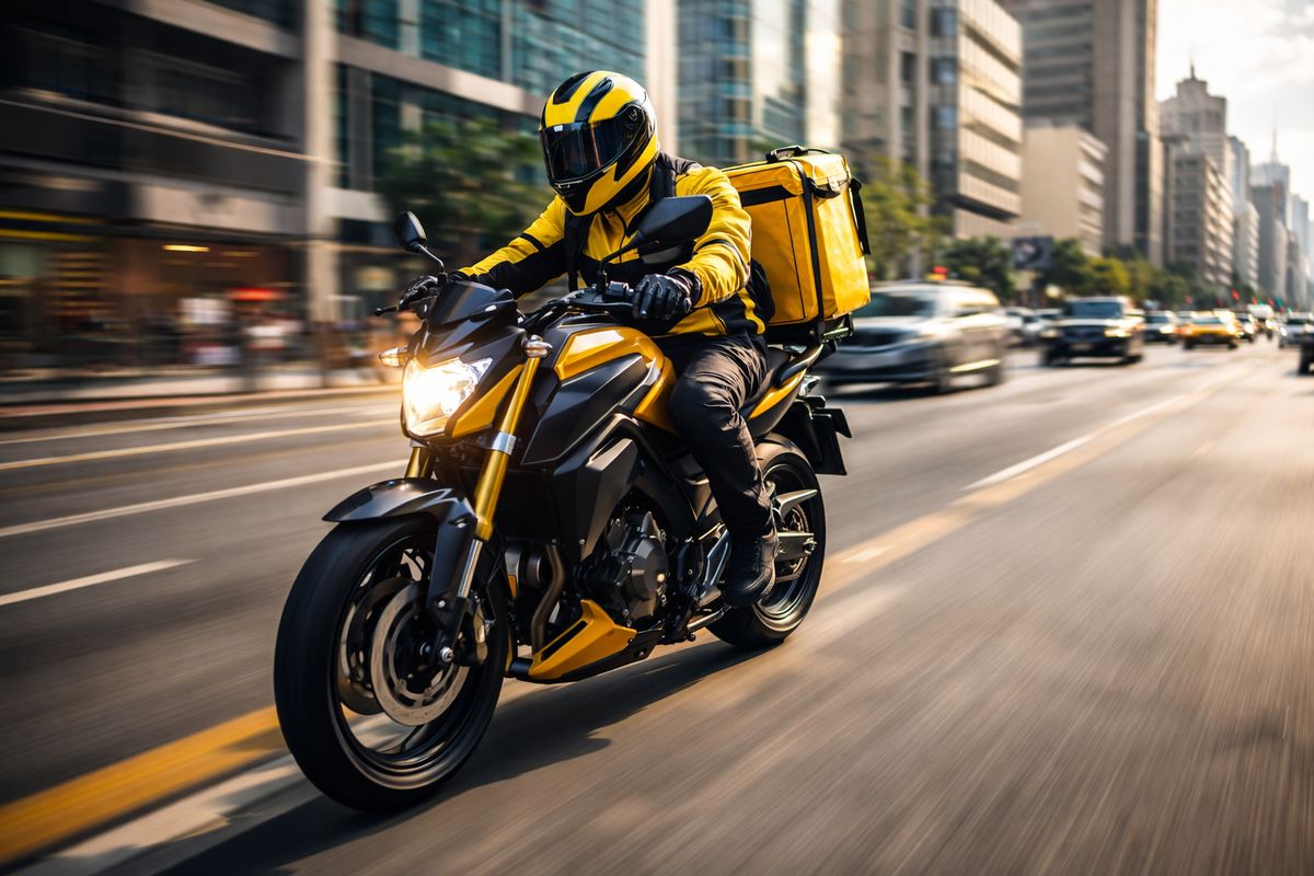 Motoboy profissional realizando entrega rápida